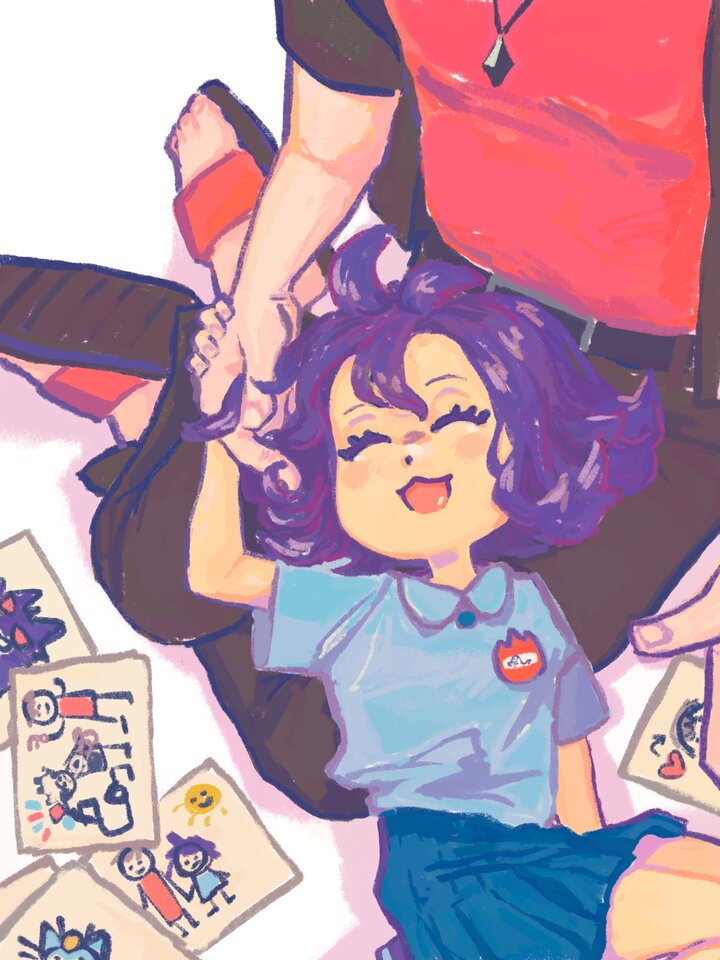 A younger Acerola lying in Nanu’s lap, platonically