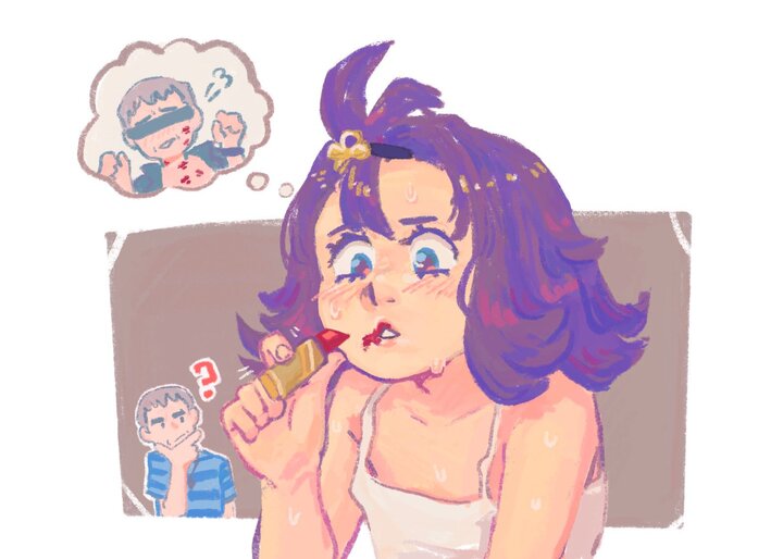 Acerola trying to wear lipstick