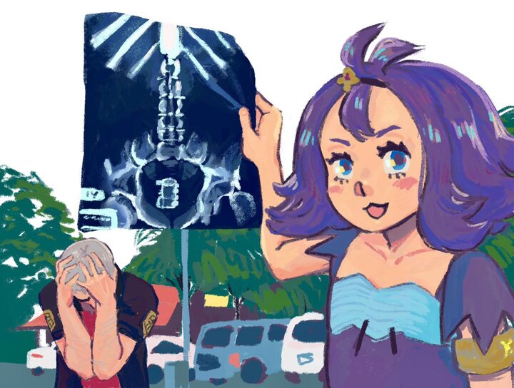 Acerola shwoing off Nanu’s xray after he shoved a toy train up his ass